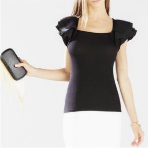 BCBGMAXAZRIA "MIRABELLE" BLACK LAYERED TULLE  SLEEVE SIZE XS “GENTLY WORN” - Picture 4 of 7